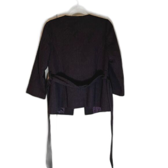 Loft Jacket 6 Brown Belted Wool Blend Ruffle Neckline Classic Feminine Blazer - Picture 5 of 8